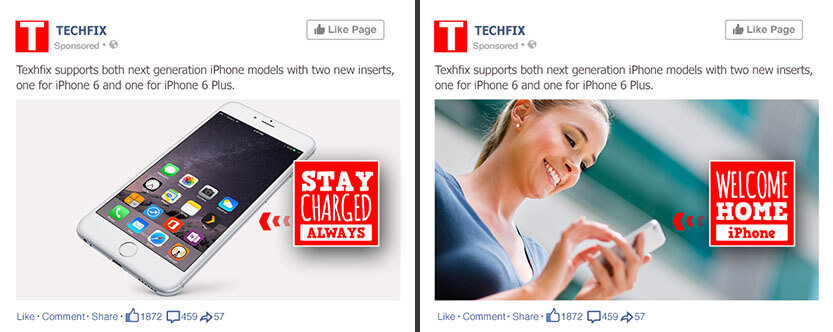 testee sus anuncios de facebook pruebe una persona usando el producto contra sólo mostrar el producto